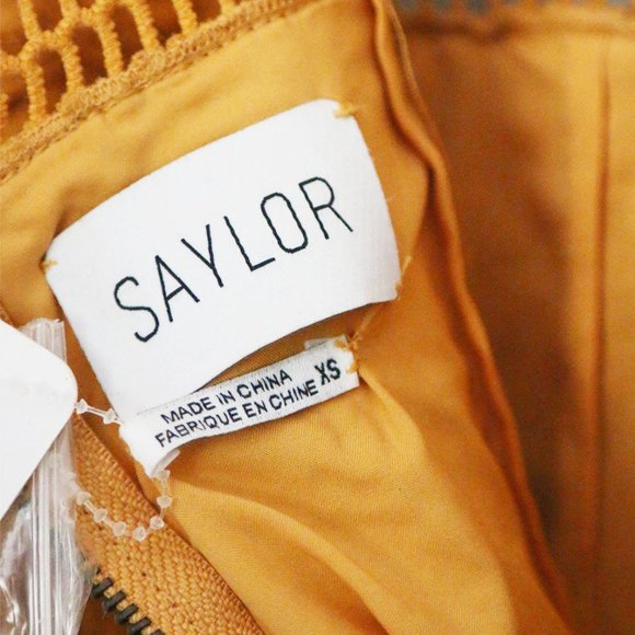 NEW SAYLOR Reine Mustard Yellow Sheath Midi Dress XS Lace Open Back Ruffle  $264 - Picture 8 of 15